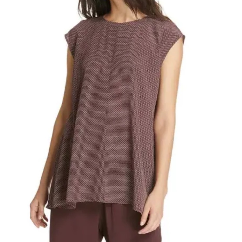 Eileen Fisher Cassis Silk Crpe de Chine Cap Sleeve Top Tunic Sz X-Small